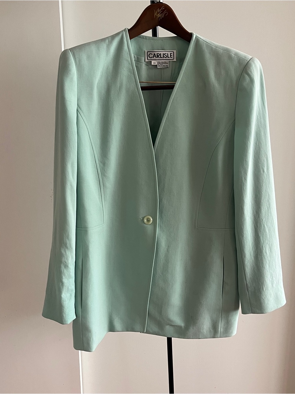 Carlisle Collection 100% Wool Long Blazer Jacket Teal Aqua Blue Sz 10 List $650+